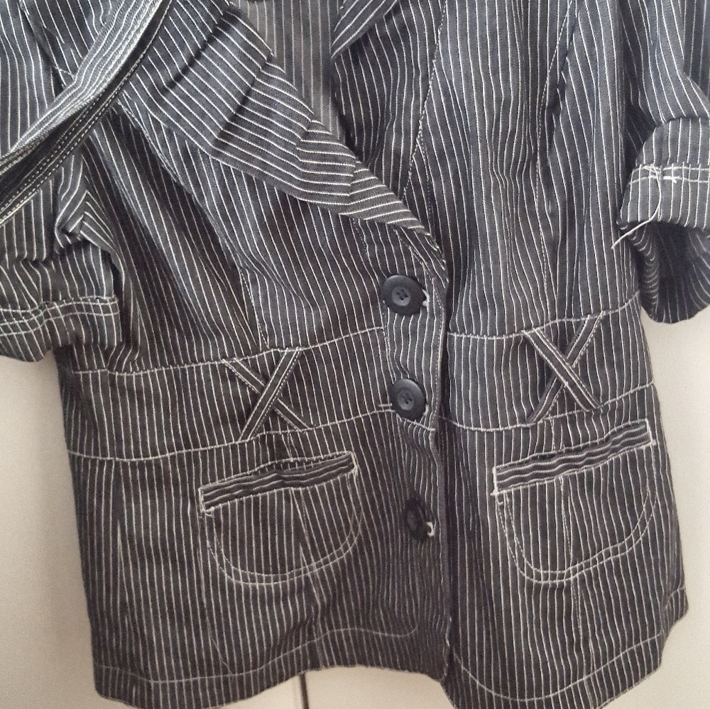 Black and white striped Blazer with belt